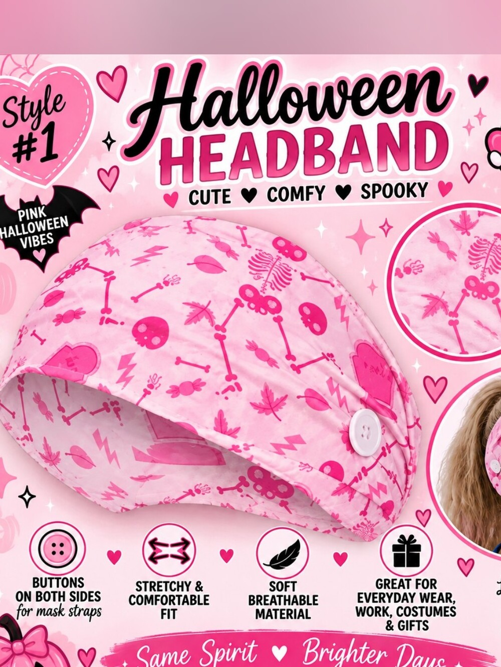Halloween Pink Skull & Bones Headband!!